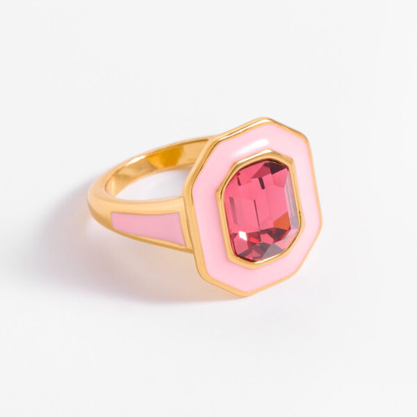 Anillo Baño Oro 18k Piedra Fucsia