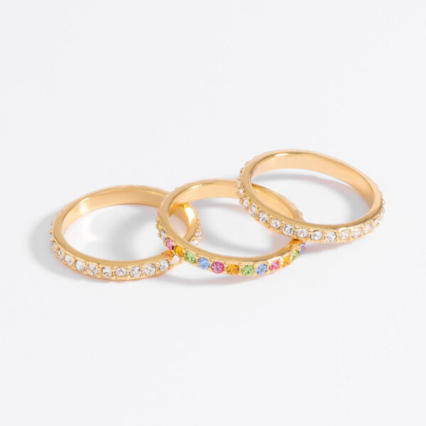 Anillo Baño Oro 18k Set 3 Anillos Pave